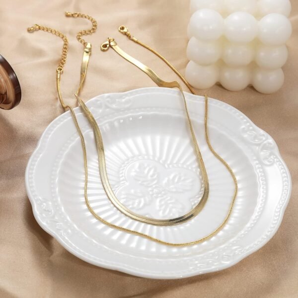 18k gold plated Snake Chain Necklace Herringbone Necklace for Women Gifts Jewelry, Prefect gift for Birthday/ Christmas/ New Year's Eve/ Anniversary/ Mother's day - Image 2