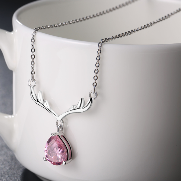 925 sterling silver cubic zirconia stag-shaped pendant necklace - Image 4