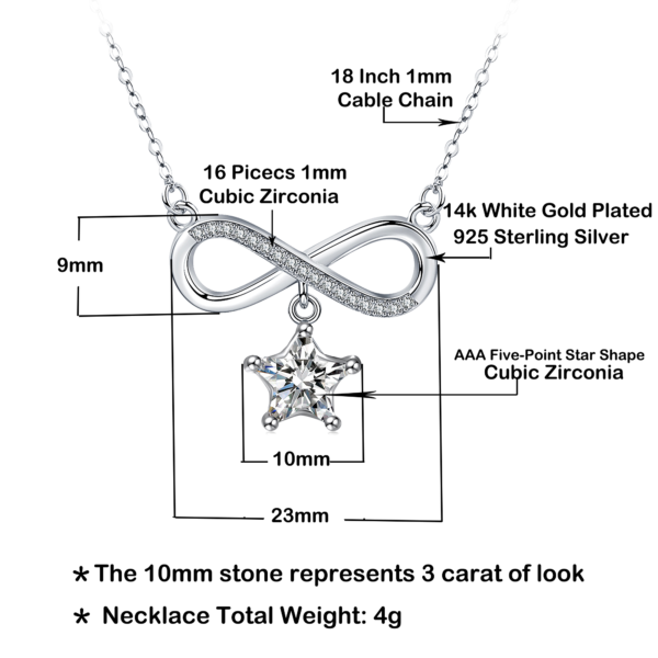 925 Silver Cubic Zirconia Star Infinity Pendant Necklace - Image 3