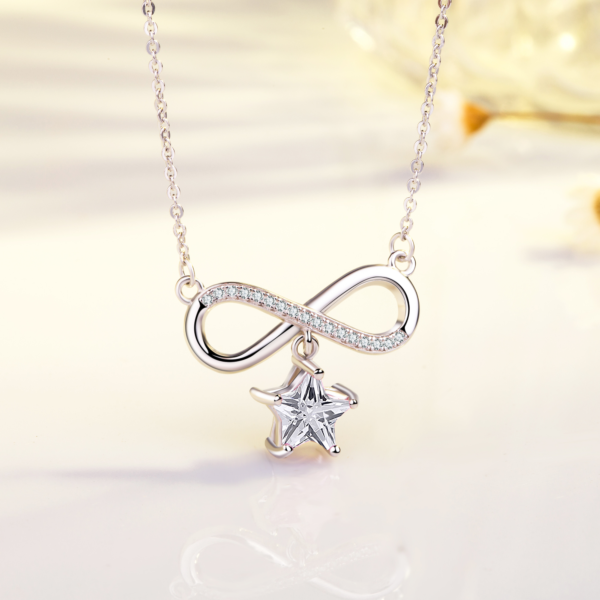 925 Silver Cubic Zirconia Star Infinity Pendant Necklace - Image 4