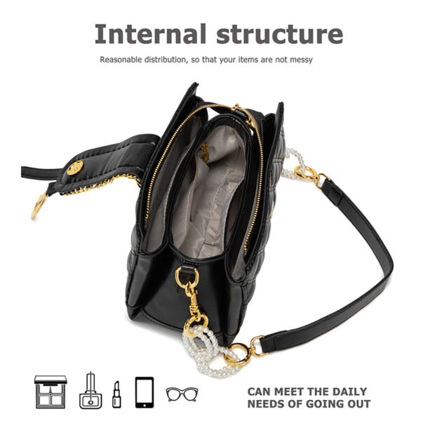 Shoulder Handbag for Women, Soft Quilted Clutch Purse Fashion Crossbody Bag With Pearl Chain - Image 5