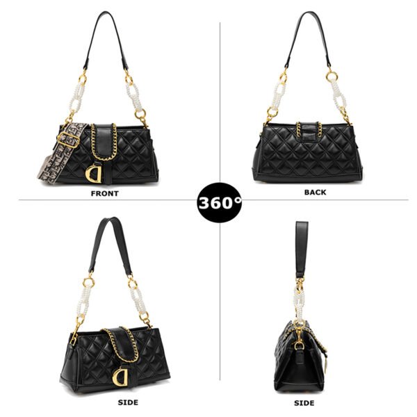 Shoulder Handbag for Women, Soft Quilted Clutch Purse Fashion Crossbody Bag With Pearl Chain - Image 4