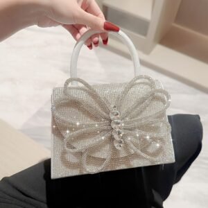 Women Sparkly Bow Rhinestone Clutch Purse Evening Handbags Sparkly Clutch Purse Evening Bag Clutch Glitter Rhinestone Handbags Purse Shoulder Bag For Party Prom Wedding Women Sparkly Rhinestone Crystal Bag
