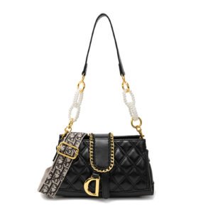Shoulder Handbag for Women, Soft Quilted Clutch Purse Fashion Crossbody Bag With Pearl Chain