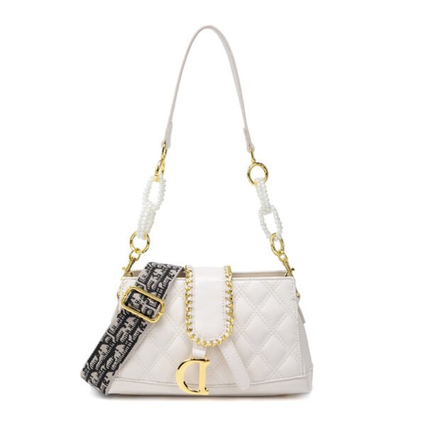 Shoulder Handbag for Women, Soft Quilted Clutch Purse Fashion Crossbody Bag With Pearl Chain - Image 3