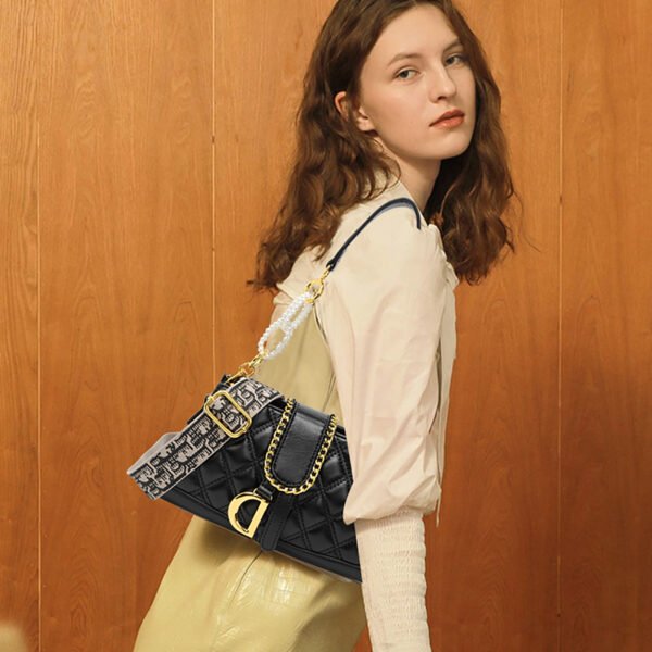 Shoulder Handbag for Women, Soft Quilted Clutch Purse Fashion Crossbody Bag With Pearl Chain - Image 7