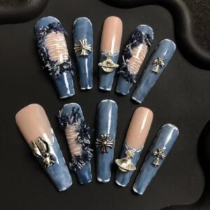 Blue Pink Denim Nails: One-Click Style Trend