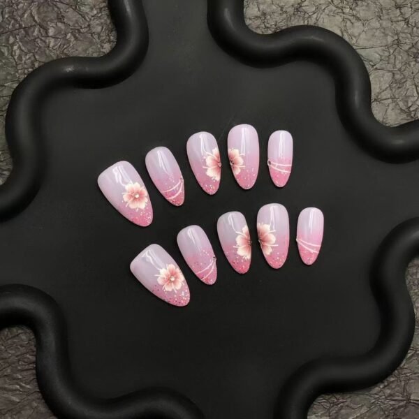 Pink Gradient Floral Nails