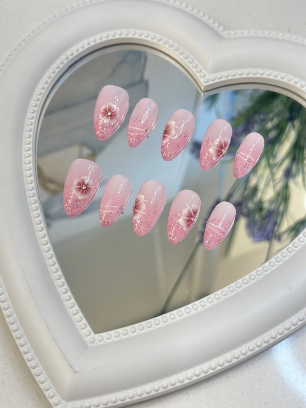 Pink Gradient Floral Nails - Image 3