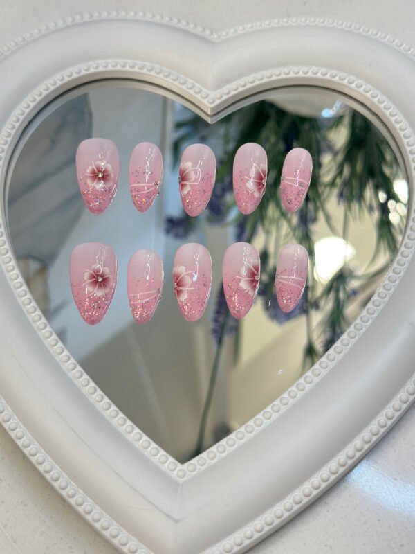 Pink Gradient Floral Nails - Image 4