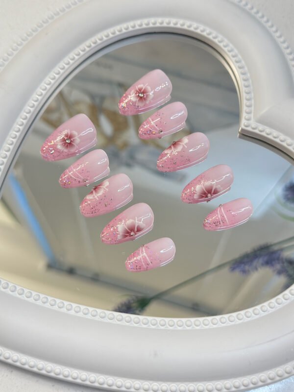 Pink Gradient Floral Nails - Image 5