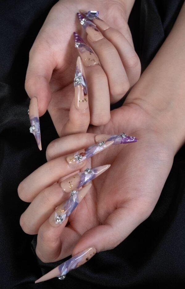 Purple Marble Stiletto Nails💜 - Image 4