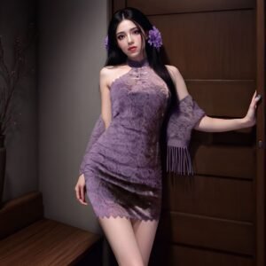 Purple Lace Qipao Wrap Dress Sexy Lingerie